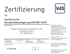 DIN14675 Zertifikat Priggen Ahaus